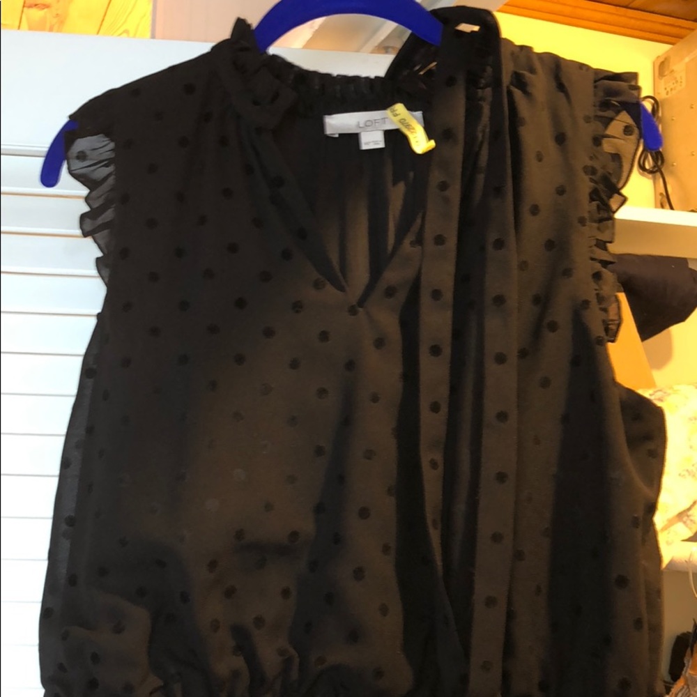 Velvet polka dot, black loft dress. 14P. EUC